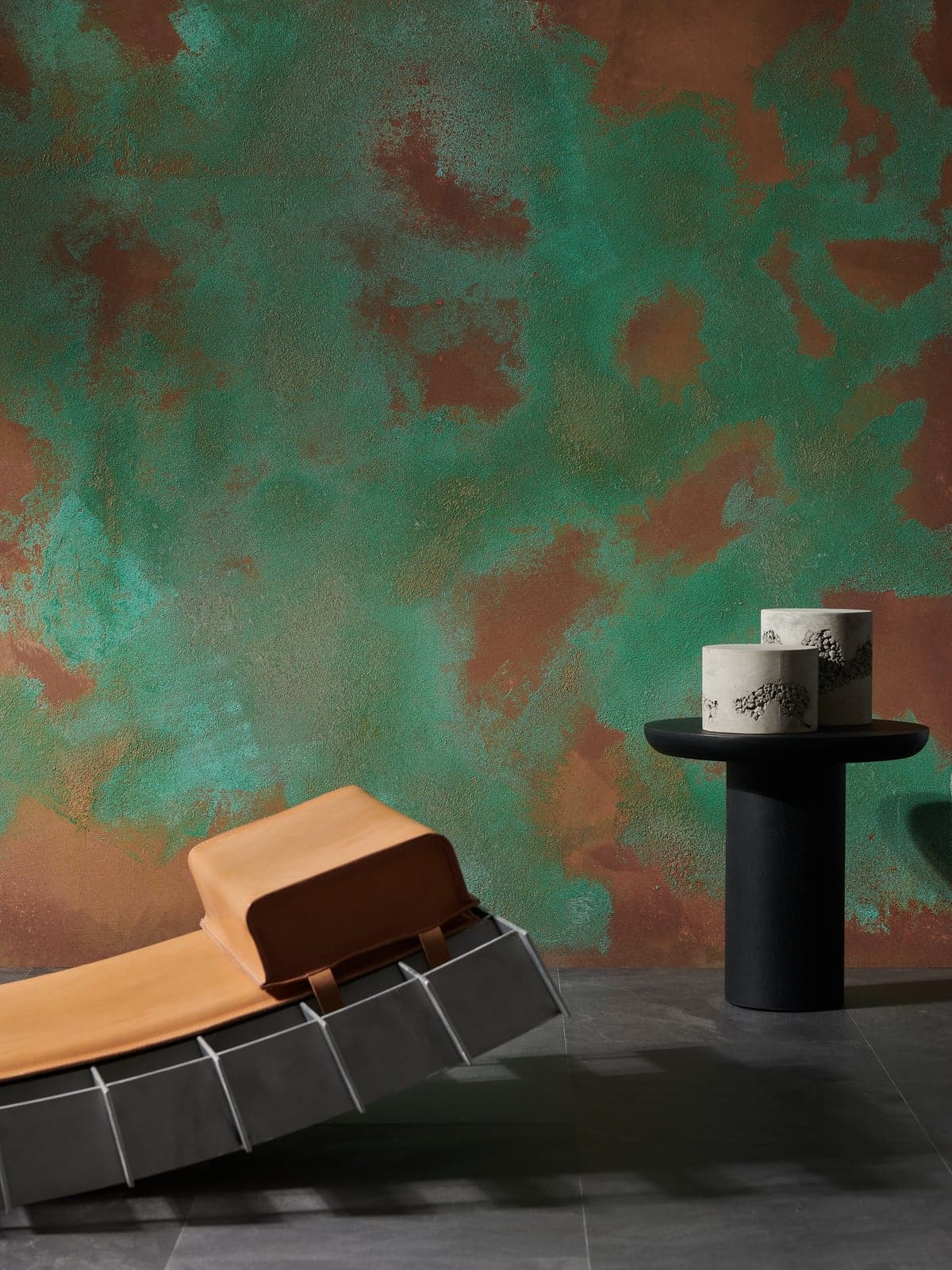 A close-up of the OxiQ copper patina.
